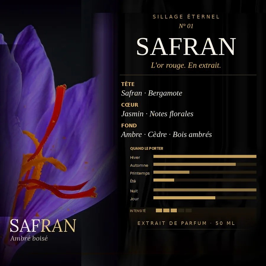 N°1 Safran, extrait de parfum ambré boisé